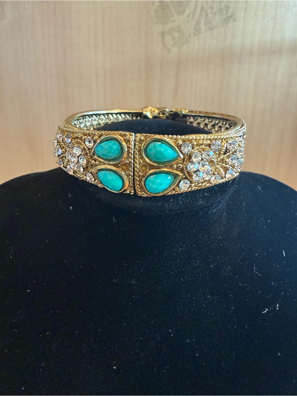 Gold-Tone Bracelet with Turquoise Stones and Crystal Accents
